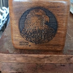 Wooden art piece, bald eagle carving, National Wildlife